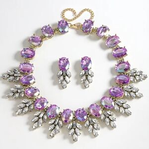 Elegant Purple and Silver Statement Necklace and Earring Set